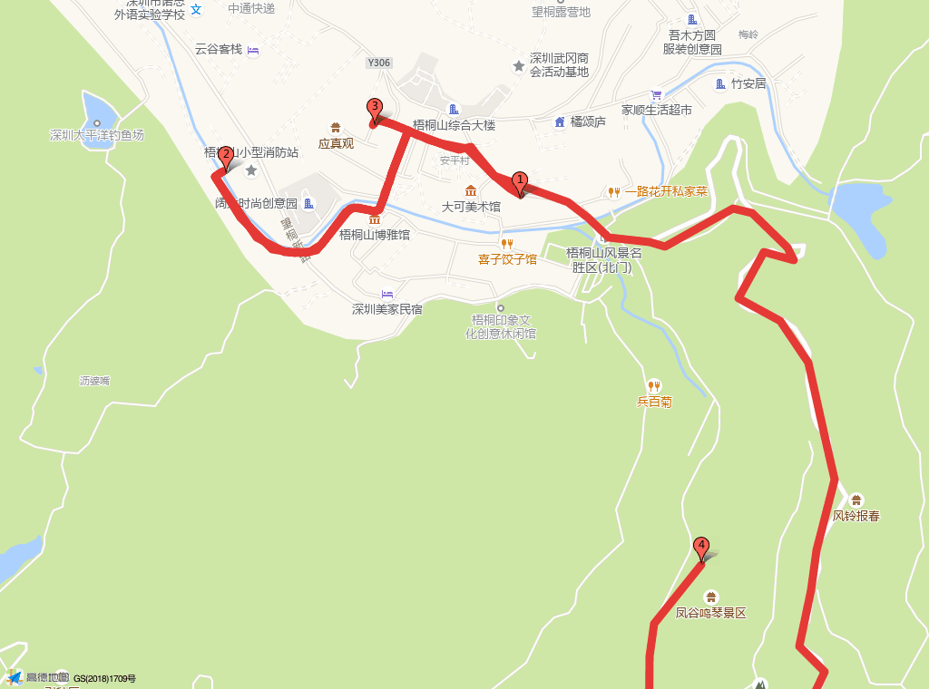 梧桐山體驗規劃路線示意（真實步行路線）